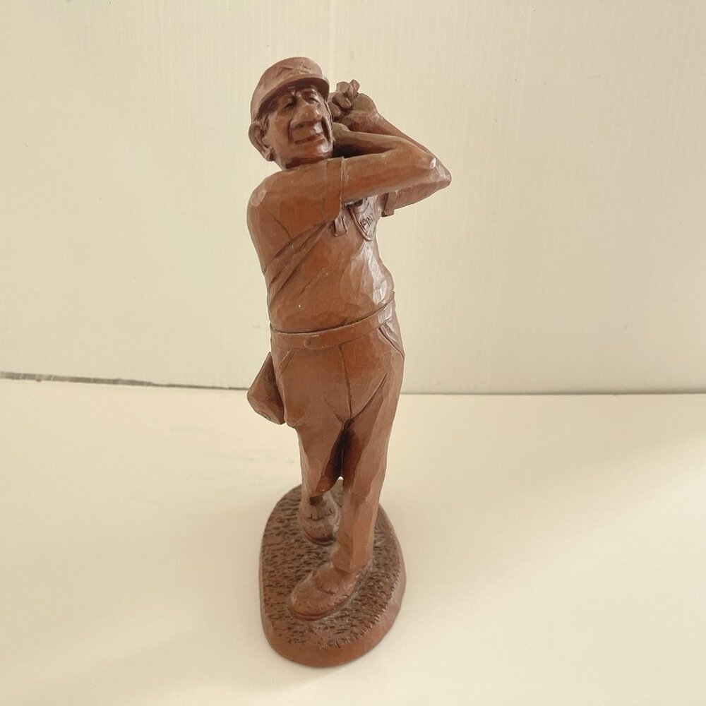 Vintage Red Mill Mfg Golfer Statue Wetherbee Handcrafted Pecan Ping Shirt 1993